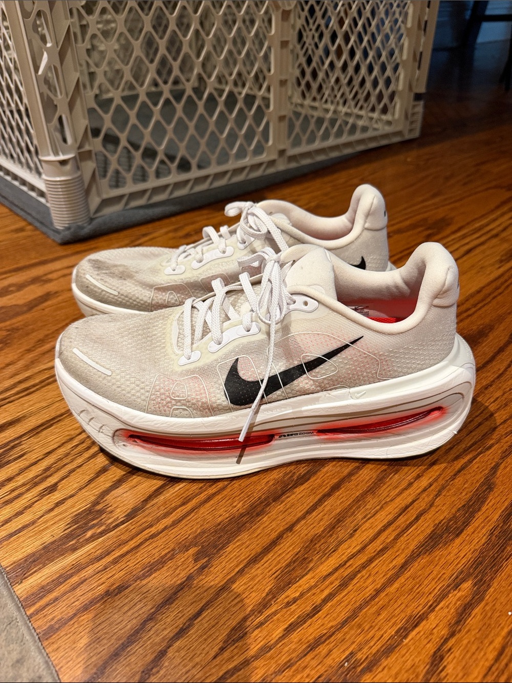 Nike Men’s White Sneakers with Black Swoosh and Red Air Unit
